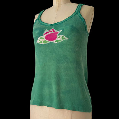 1960s 1970s Tie Dye Tee Tank Top Green Rose