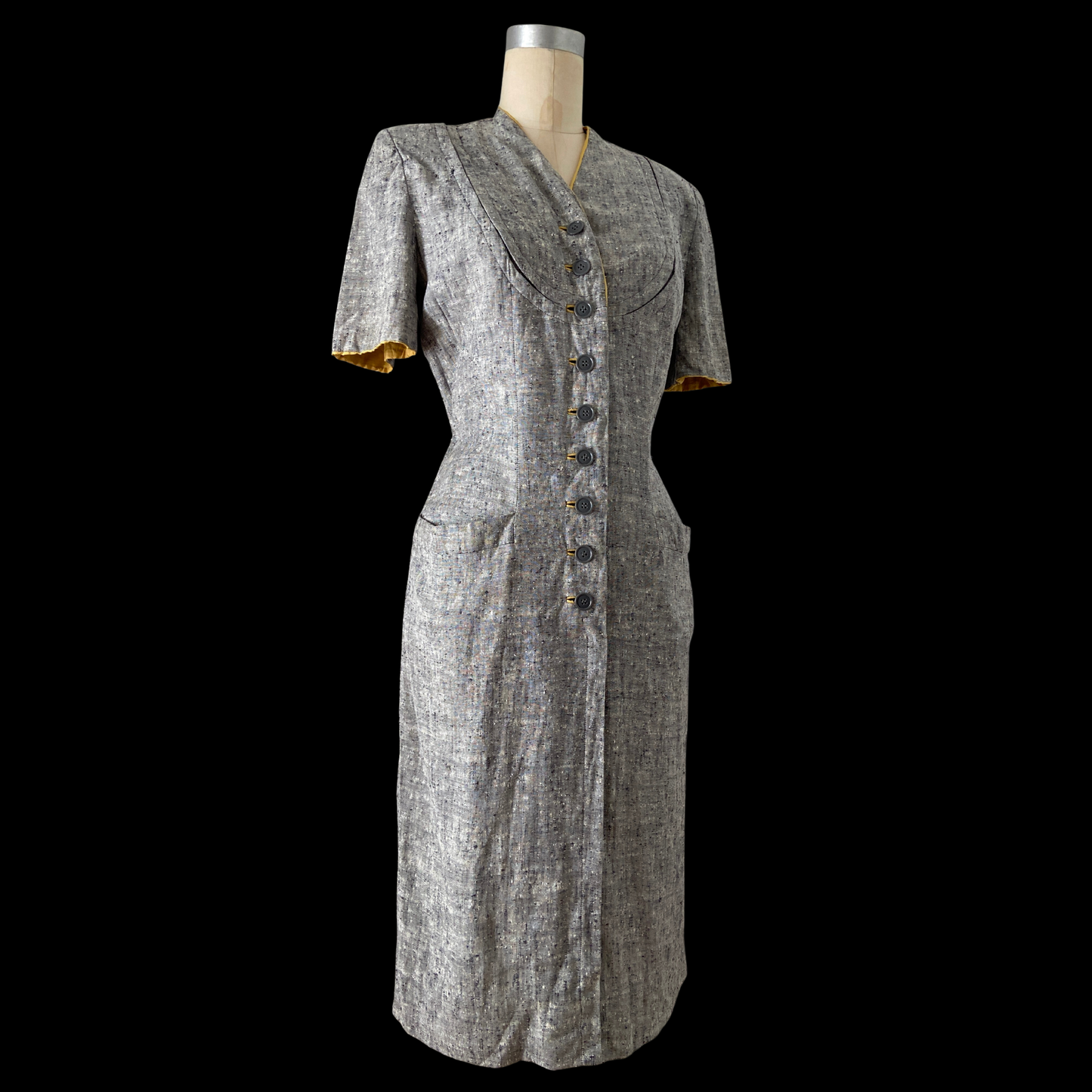 1940s Blue Linen Dress with Cape