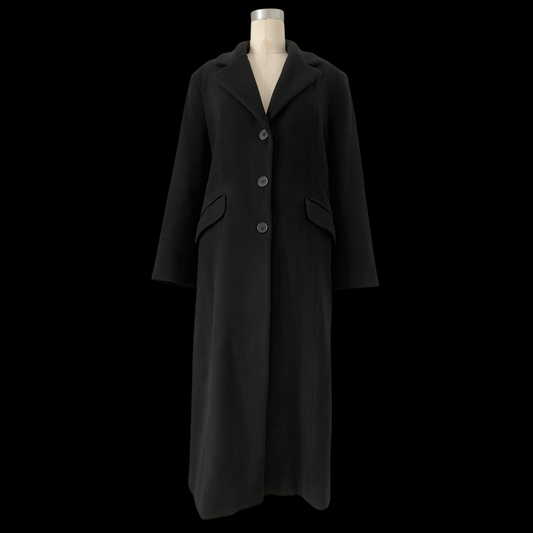 1990s Black Merino Wool Trench Coat