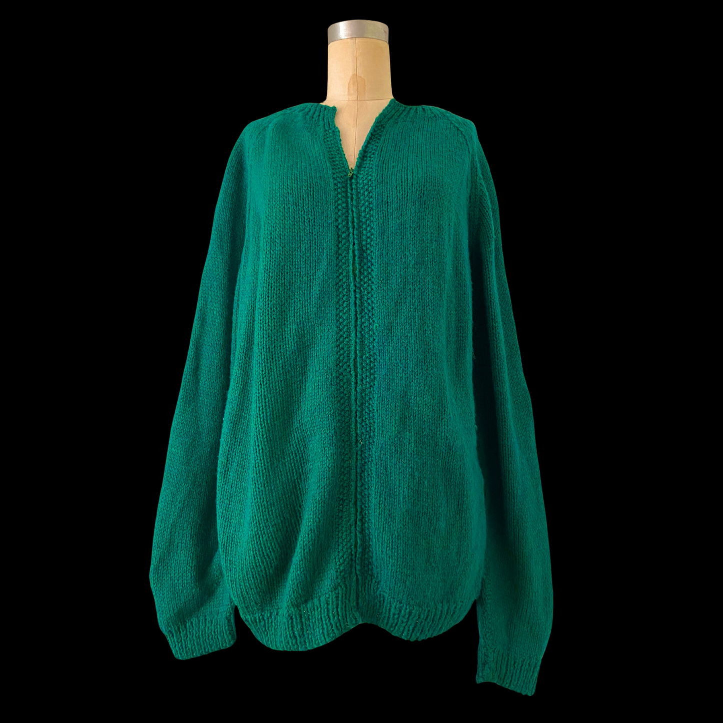 1960s Wool Hand Knit Zipper Cardigan