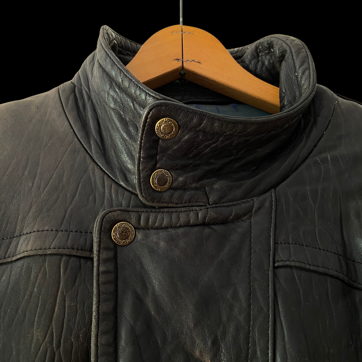 1980s Leather Distressed Bomber Jacket Buckle Back M. Julian