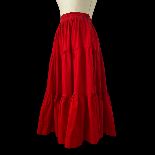 1940s Red Cotton Tiered Circle Skirt
