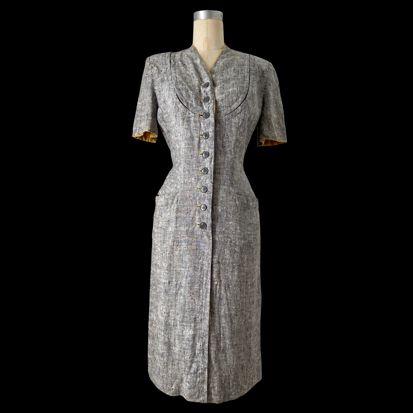 1940s Blue Linen Dress with Cape