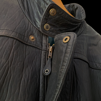 1980s Leather Distressed Bomber Jacket Buckle Back M. Julian