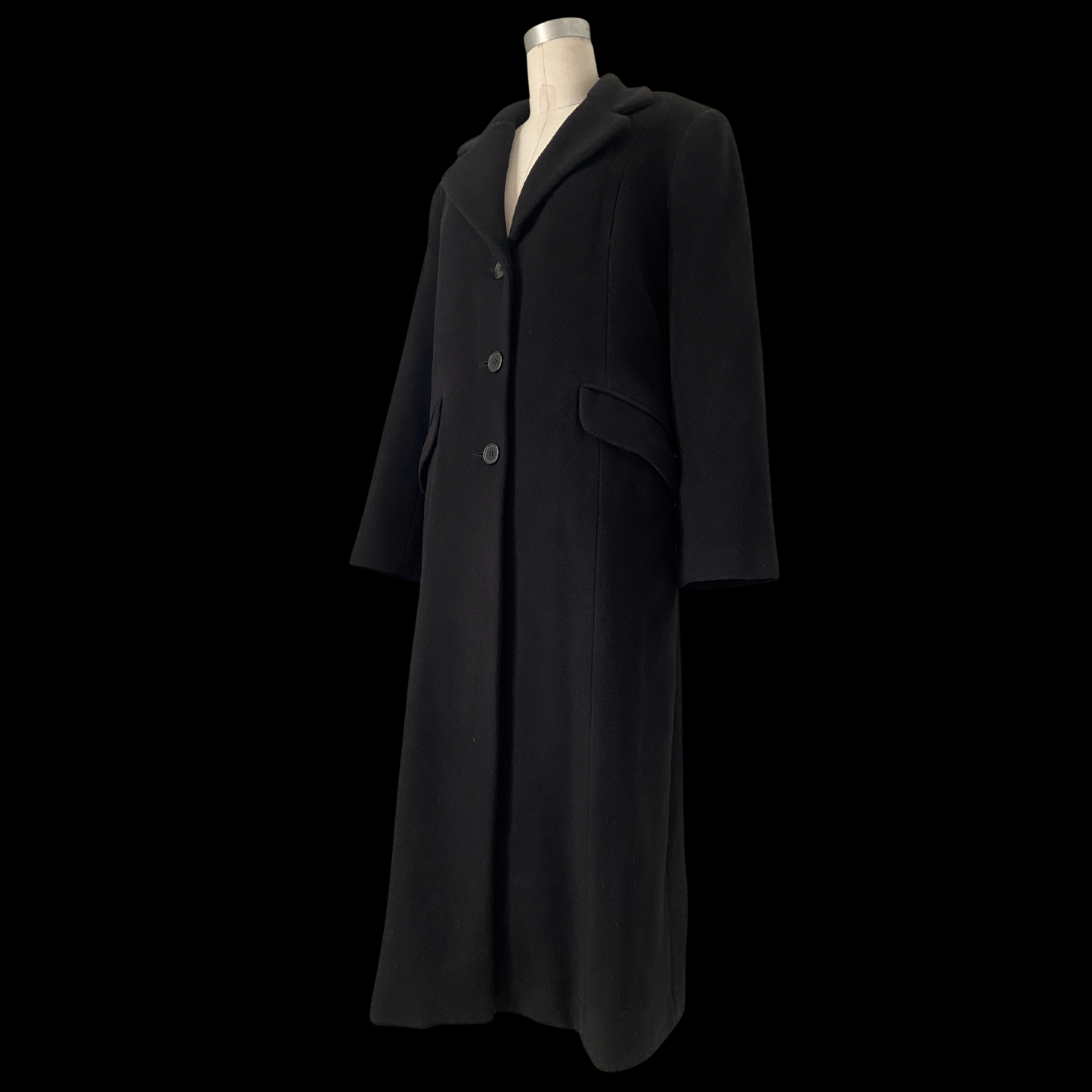 1990s Black Merino Wool Trench Coat
