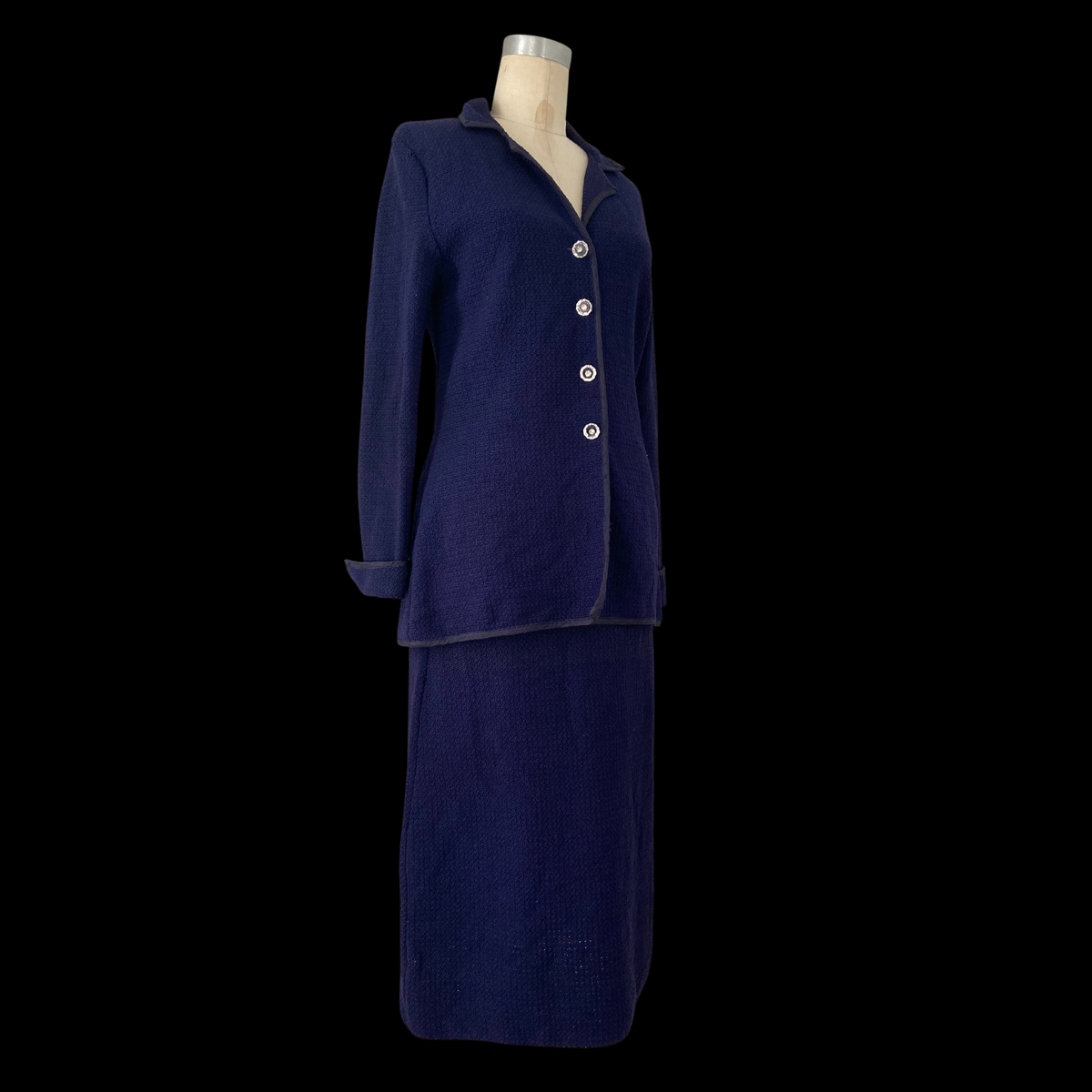 1940s Knit Skirt Set with Rhinestone Buttons