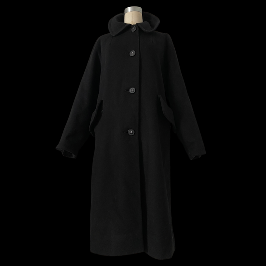 1960s Black Wool Coat Mod Flower Buttons