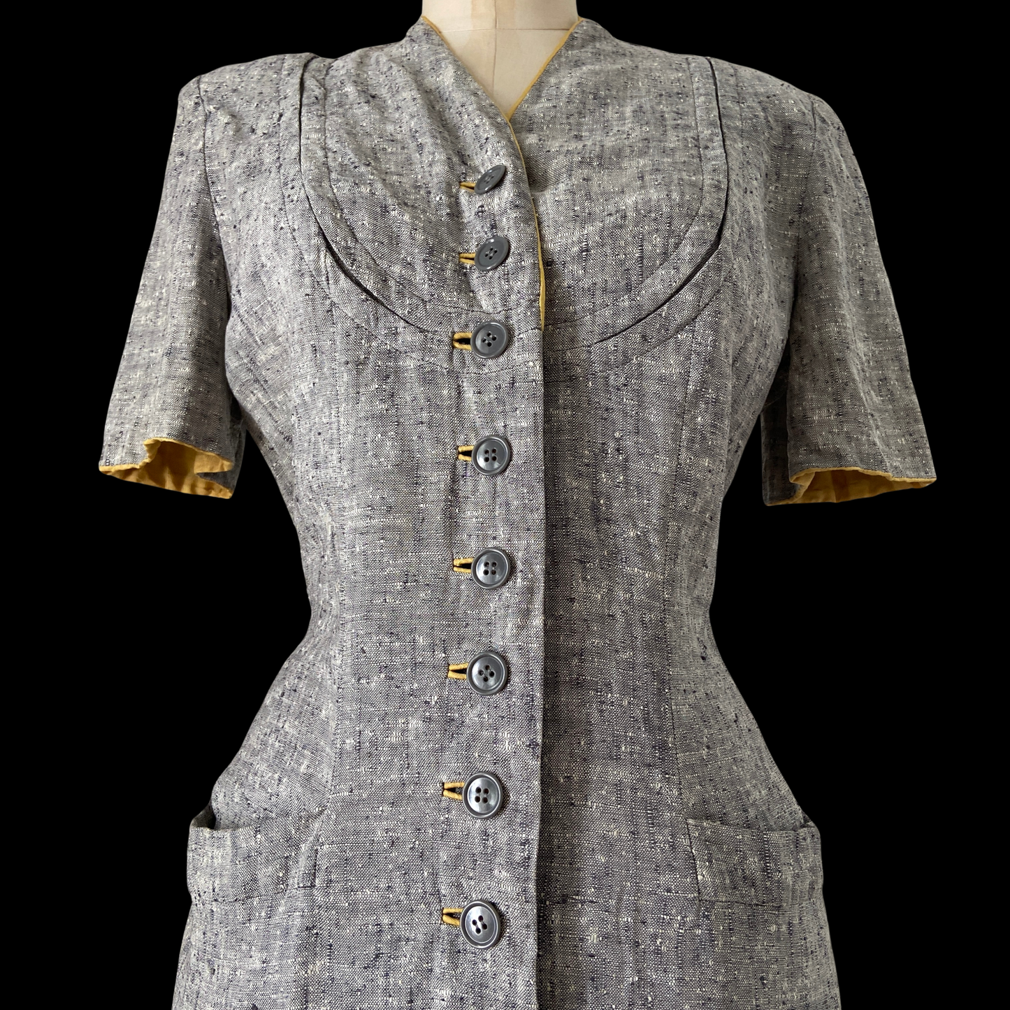 1940s Blue Linen Dress with Cape