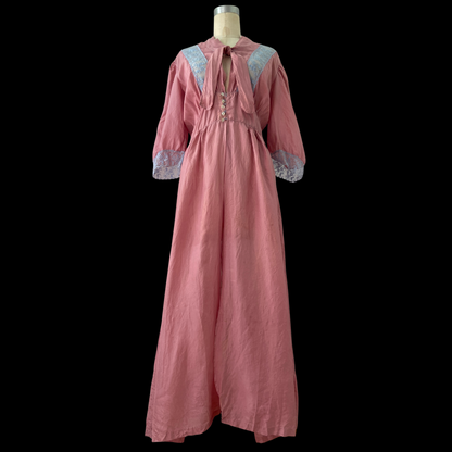 1940s Hand Dyed Silk and Lace Dressing Gown