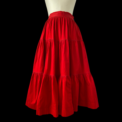 1940s Red Cotton Tiered Circle Skirt