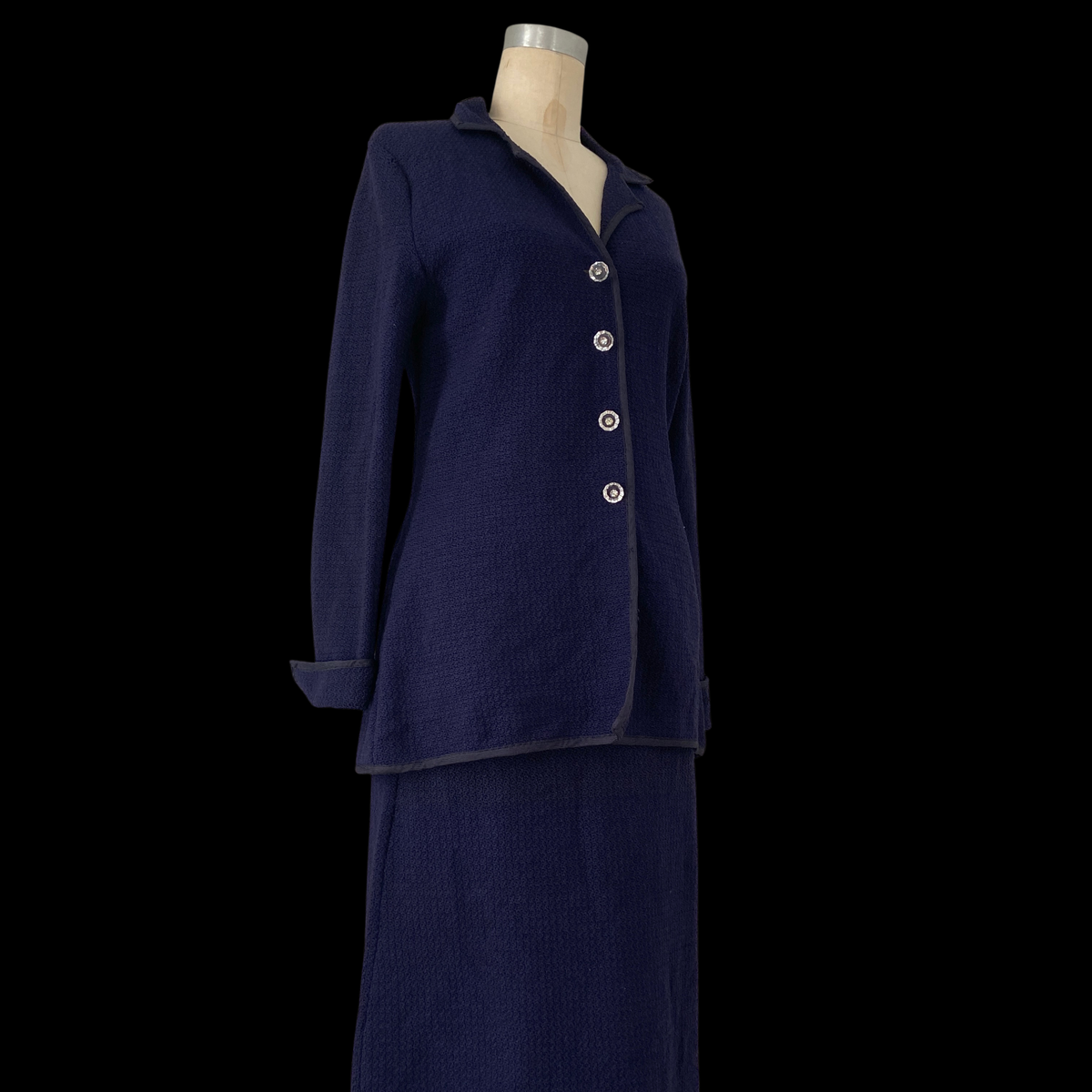 1940s Knit Skirt Set with Rhinestone Buttons