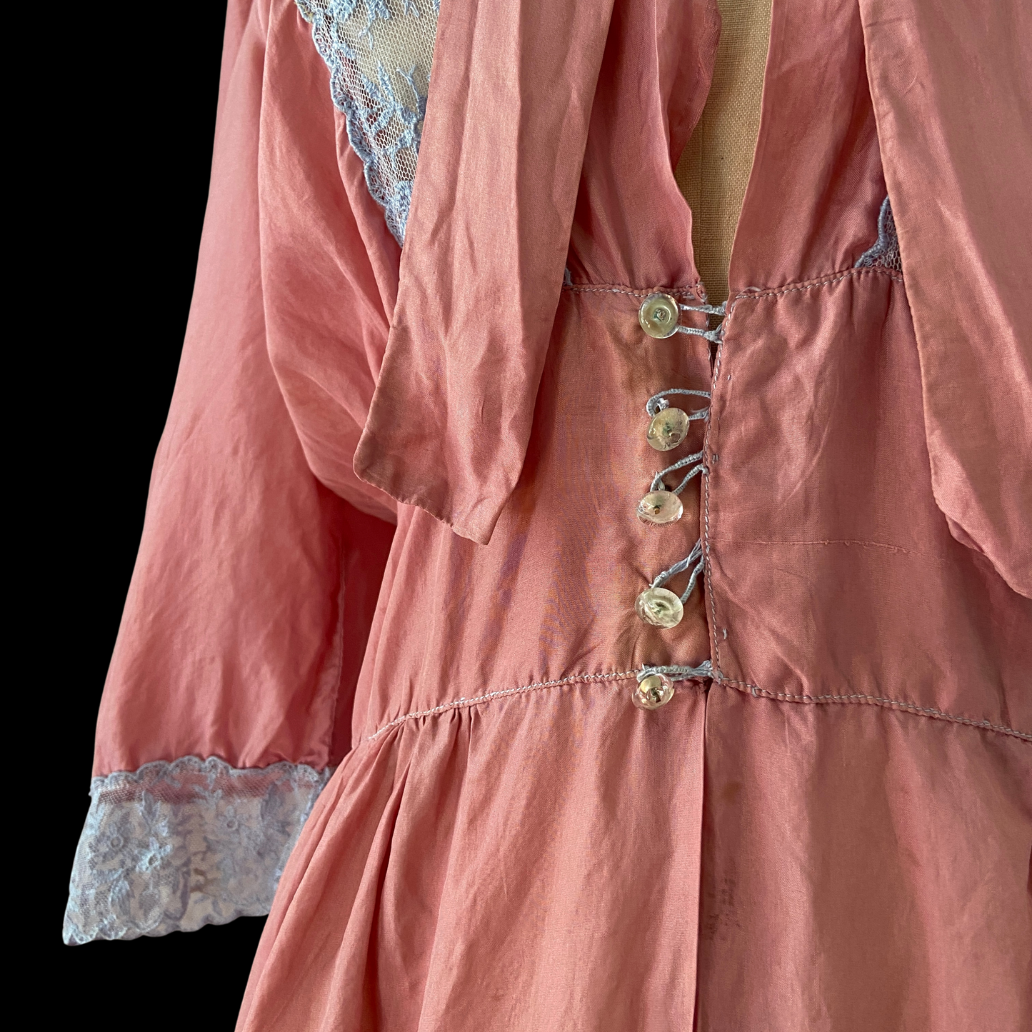 1940s Hand Dyed Silk and Lace Dressing Gown