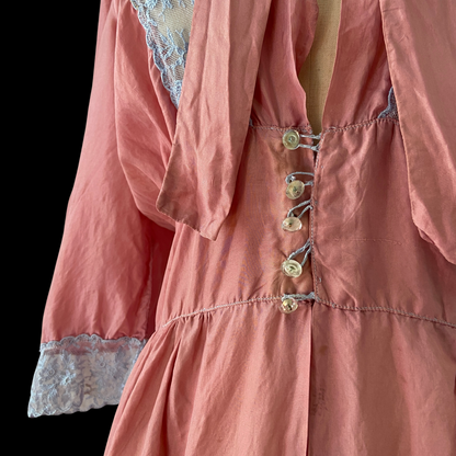 1940s Hand Dyed Silk and Lace Dressing Gown