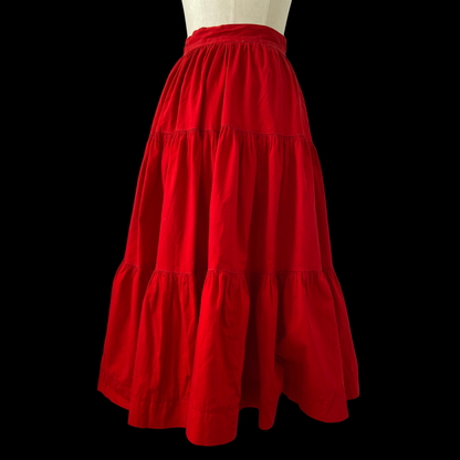 1940s Red Cotton Tiered Circle Skirt