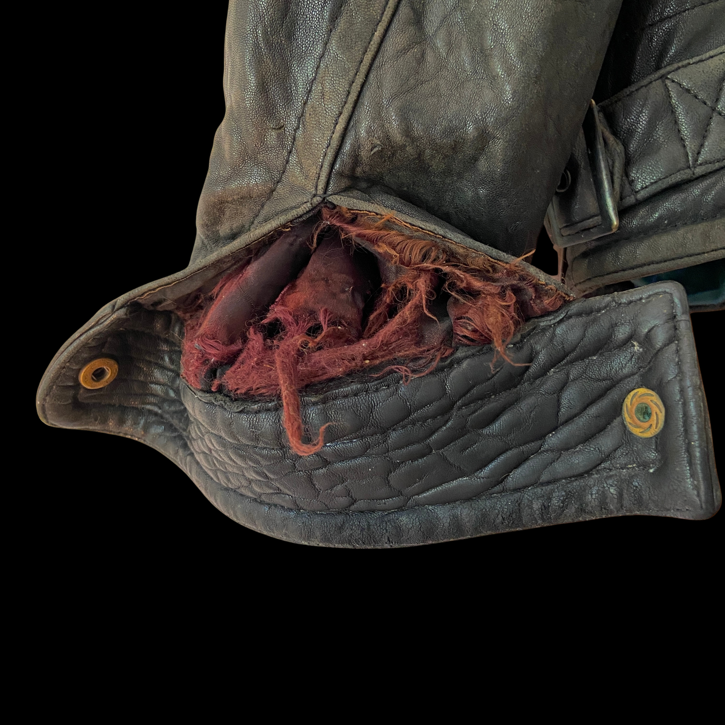 1980s Leather Distressed Bomber Jacket Buckle Back M. Julian