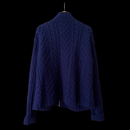 1990s J. Crew Blue Cable Knit Wool Cardigan