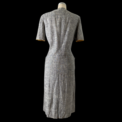 1940s Blue Linen Dress with Cape