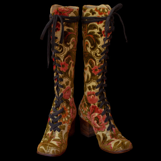 1960s Lace-up Tapestry Boots