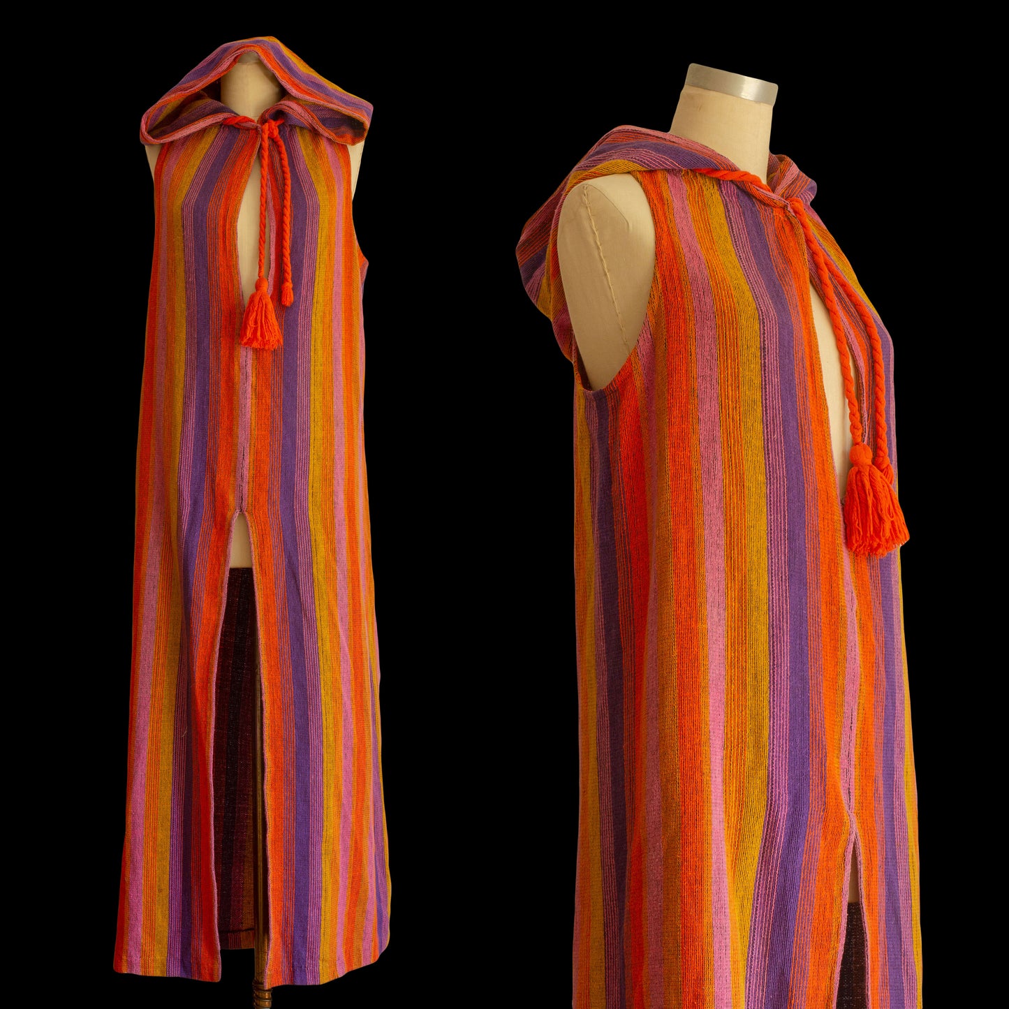 1970s Rikma Hooded Striped Terry Cloth Dress