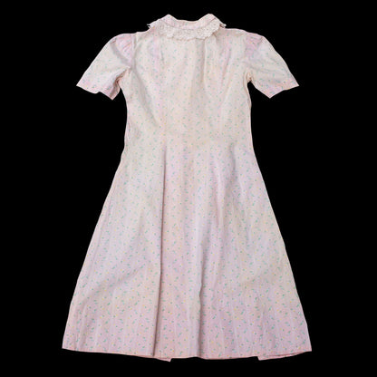 Vintage 1930s Pink Floral Cotton Dress Button Up