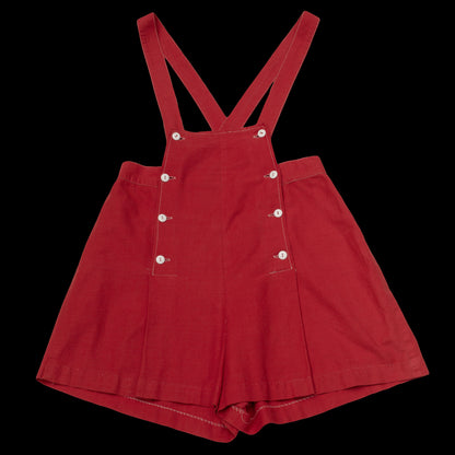 1940s Red Cotton Overall Shorts Romper