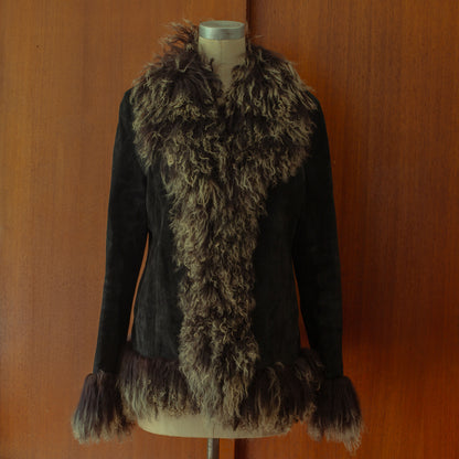 2000s Black Suede + Mongolian Fur Penny Lane Coat