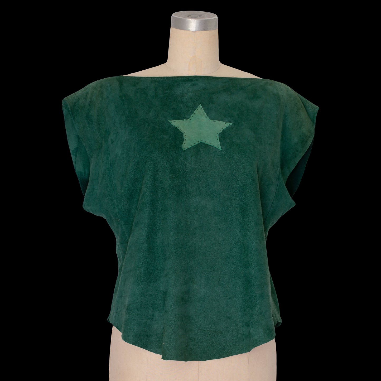 Reworked Green Suede Star Appliqué Blouse