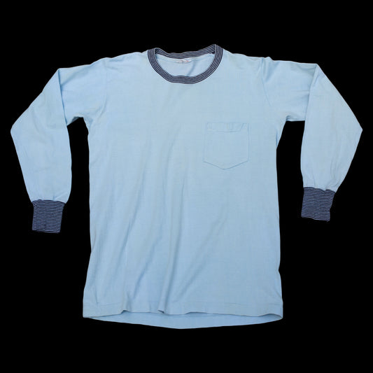 1940s Blue Long Sleeve Pocket Tee Shirt