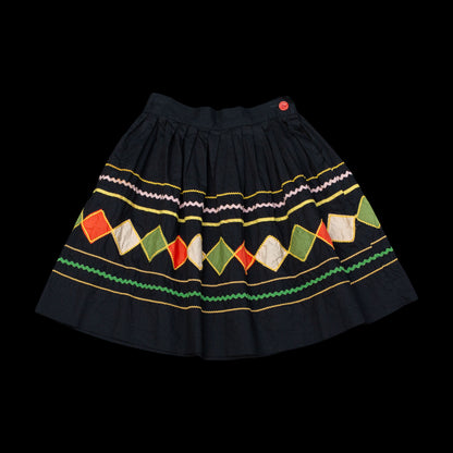 1940s Harlequin Appliqué Cotton Mini Skirt