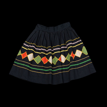 1940s Harlequin Appliqué Cotton Mini Skirt