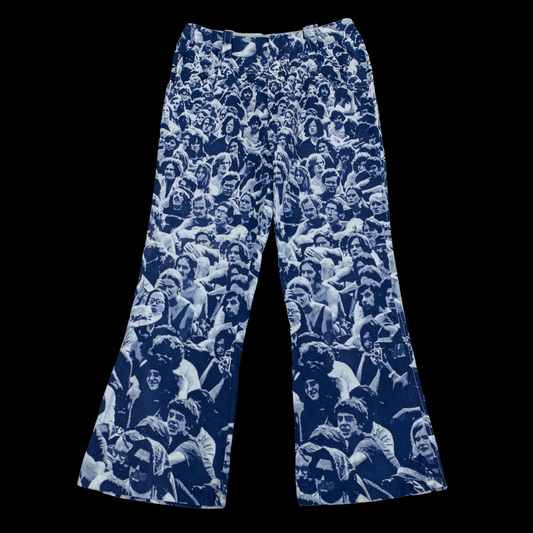 1970s Woodstock Print Baron Wolman Bell Bottom Pants 28 in Waist