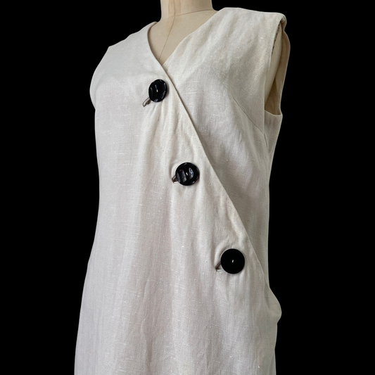 1960s Linen Dress with Asymmetrical Buttons