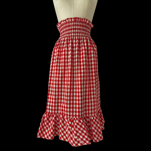 1960s Red Gingham Smocked Skirt