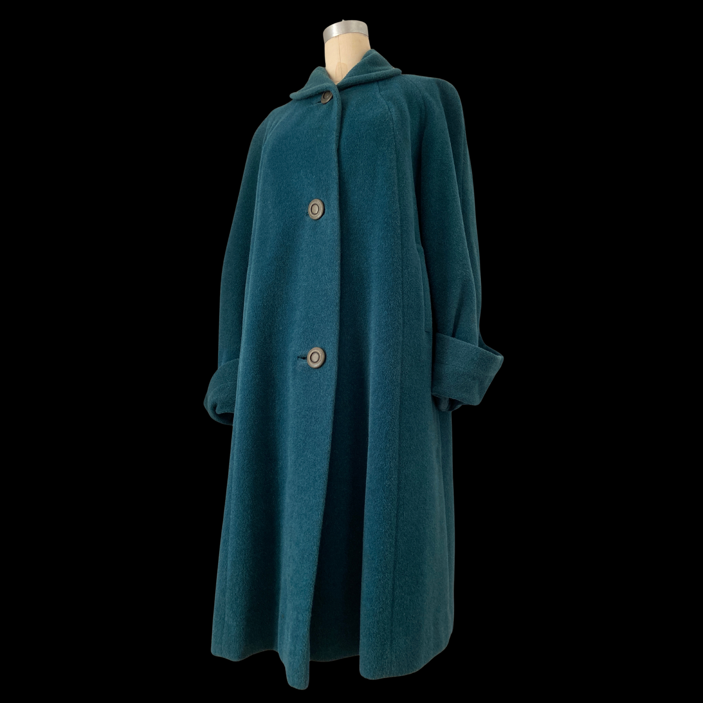 1940s 1950s Blue Llama Wool Swing Coat