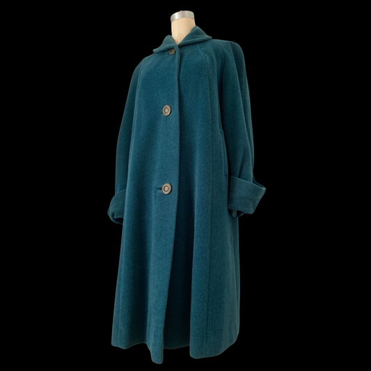 1940s 1950s Blue Llama Wool Swing Coat
