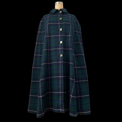 1970s Wool and Gaberdine Reversible Tartan Cape