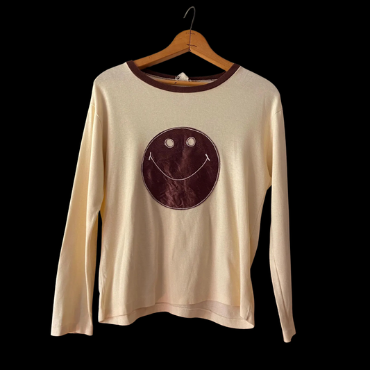 1960s Brown Smiley Face Satin Appliqué Tee "Mr Freedom" Style