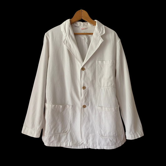 1940s White Cotton Chore Coat