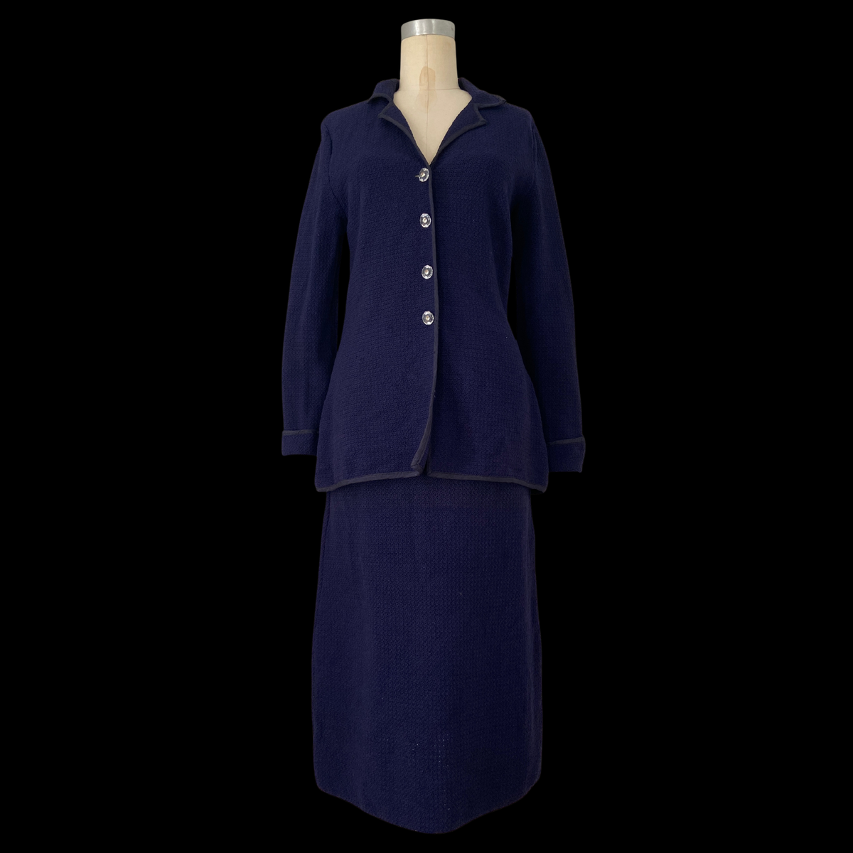 1940s Knit Skirt Set with Rhinestone Buttons