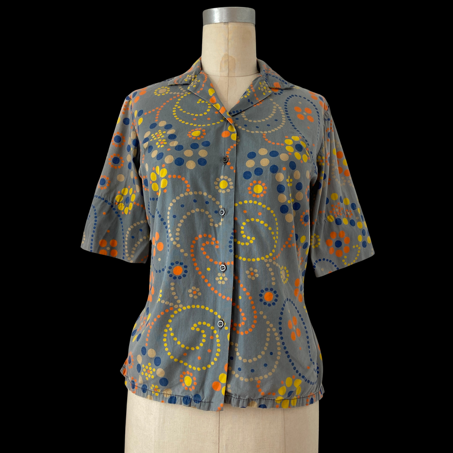 1950s 1960s Abstract Floral Cotton Top