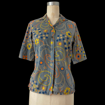 1950s 1960s Abstract Floral Cotton Top
