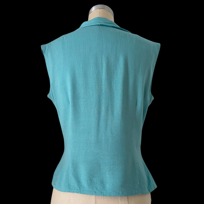 1950s Blue Top with Crochet Panels