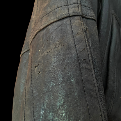 1980s Leather Distressed Bomber Jacket Buckle Back M. Julian