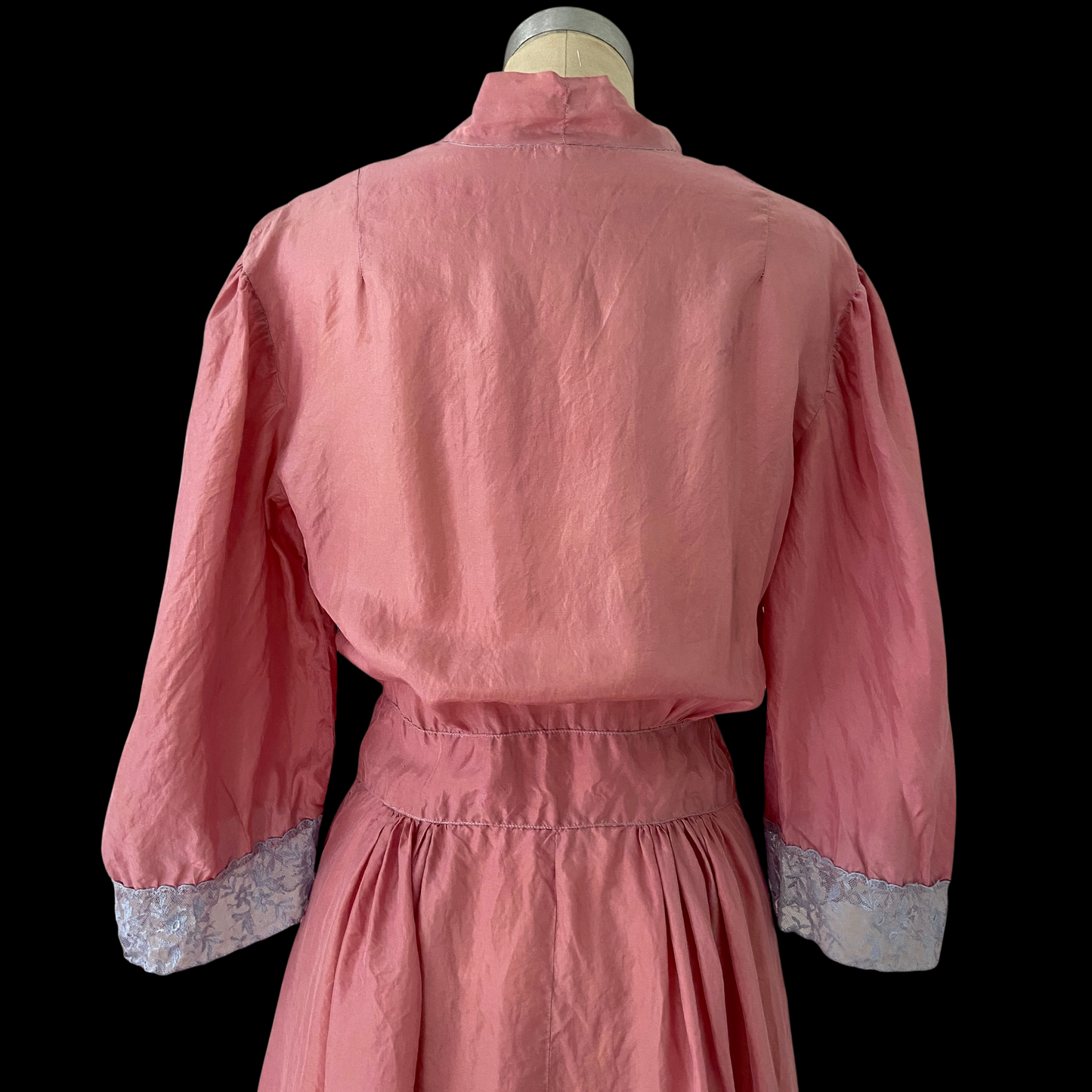 1940s Hand Dyed Silk and Lace Dressing Gown