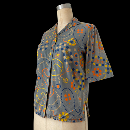 1950s 1960s Abstract Floral Cotton Top