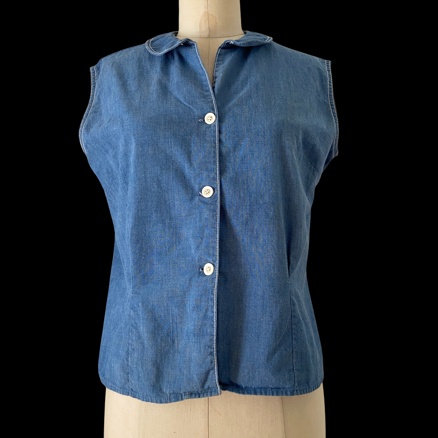 1960s Chambray Peter Pan Collar Top