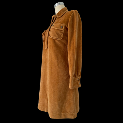 1970s Tan Velour Mini Dress