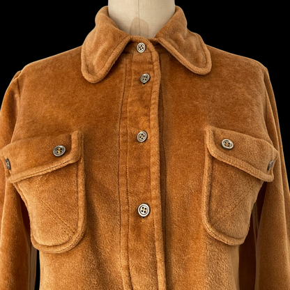 1970s Tan Velour Mini Dress