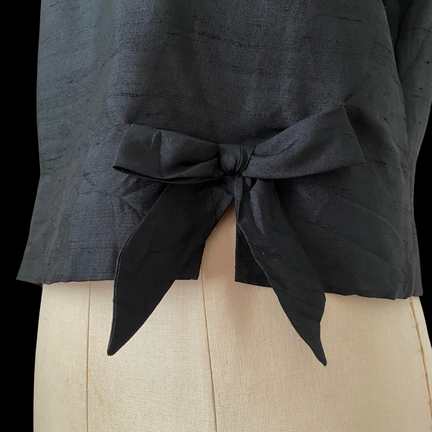 1950s 1960s Black Silk Top with Bow Peck & Peck