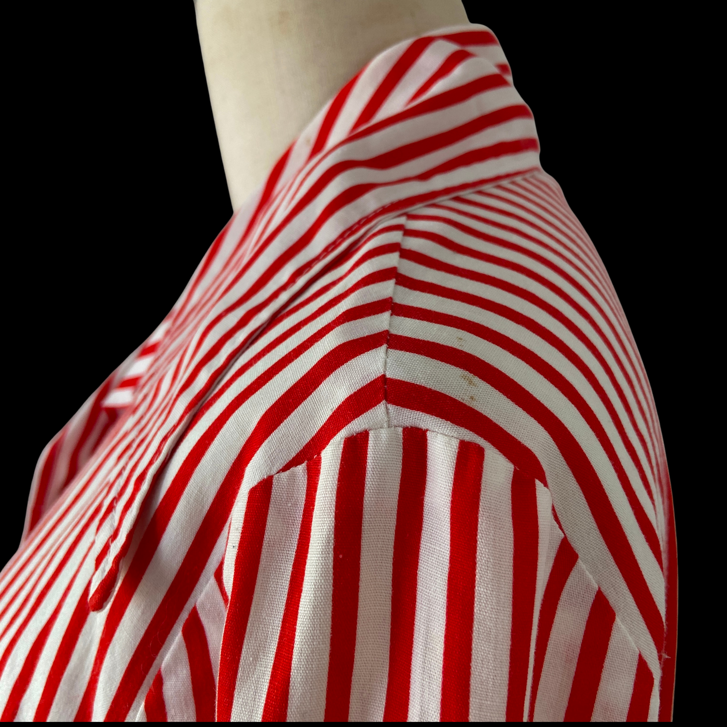 1940s Red and White Striped Cotton Top Smock Pockets